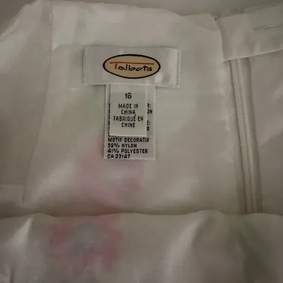 Womens Talbots Size 16 Floral Embroidered Skirt Cotton/Spandex White/Pink/Green - Picture 7 of 7